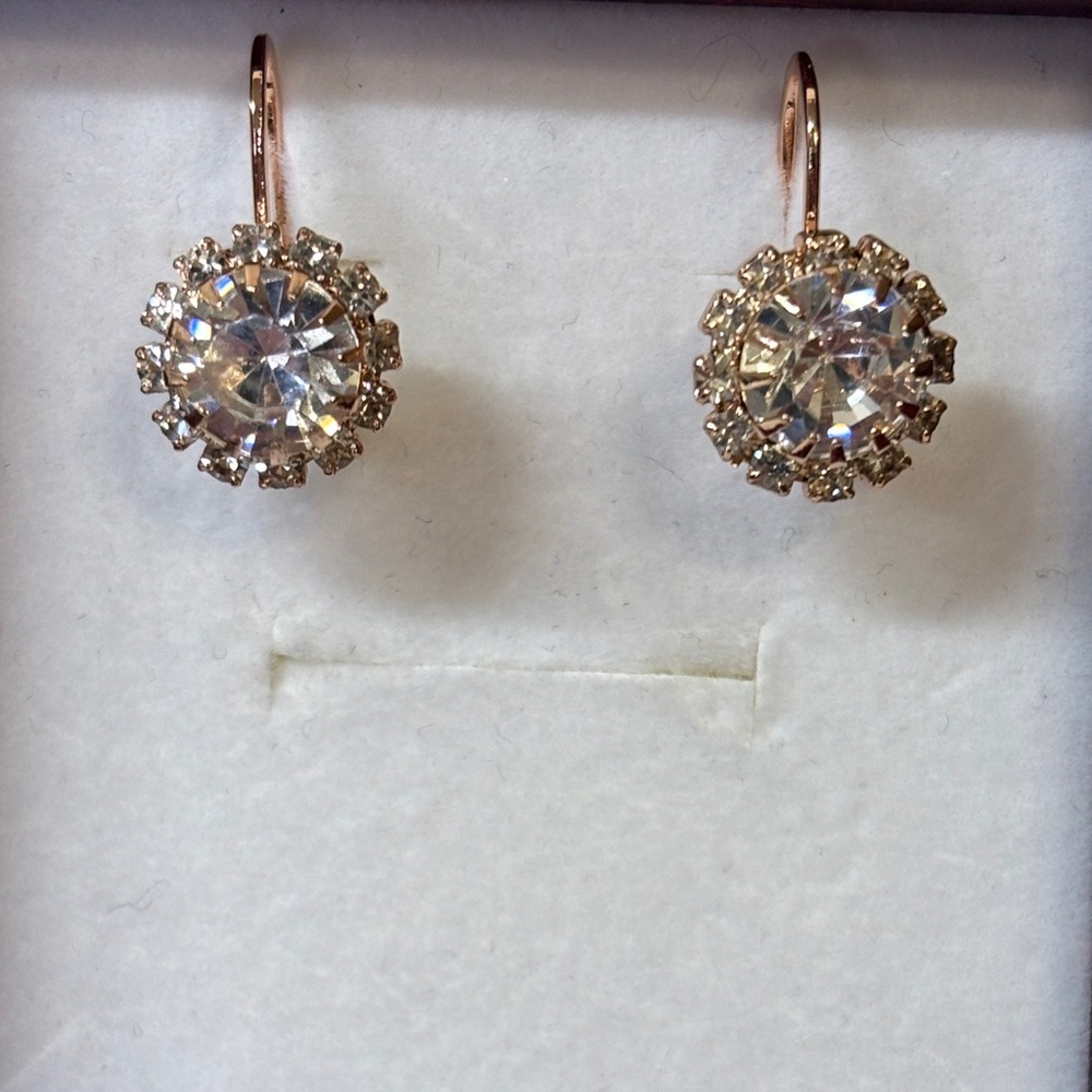 AAA CZ Lever Back Earrings 18k Rose Gold Filled